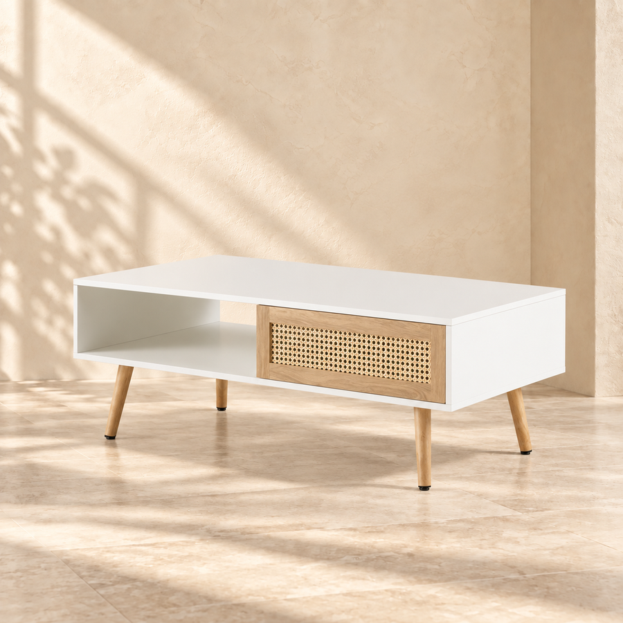 Isla Rattan Storage Coffee Table — White