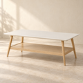 Parker rectangular coffee table with off-white top and natural-finish legs