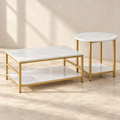 Marlow coffee and side table set with white marble-look tops and gold-tone frames