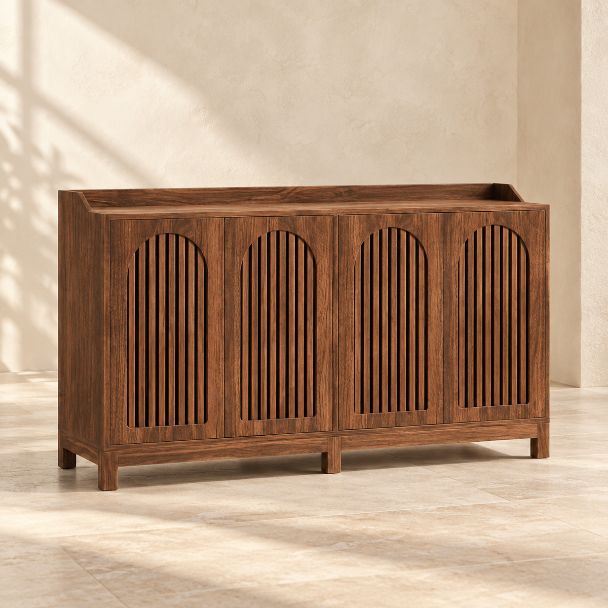 Arlo brown sideboard with four arched slatted doors