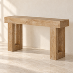 Vale natural-finish console table with two open rectangular supports