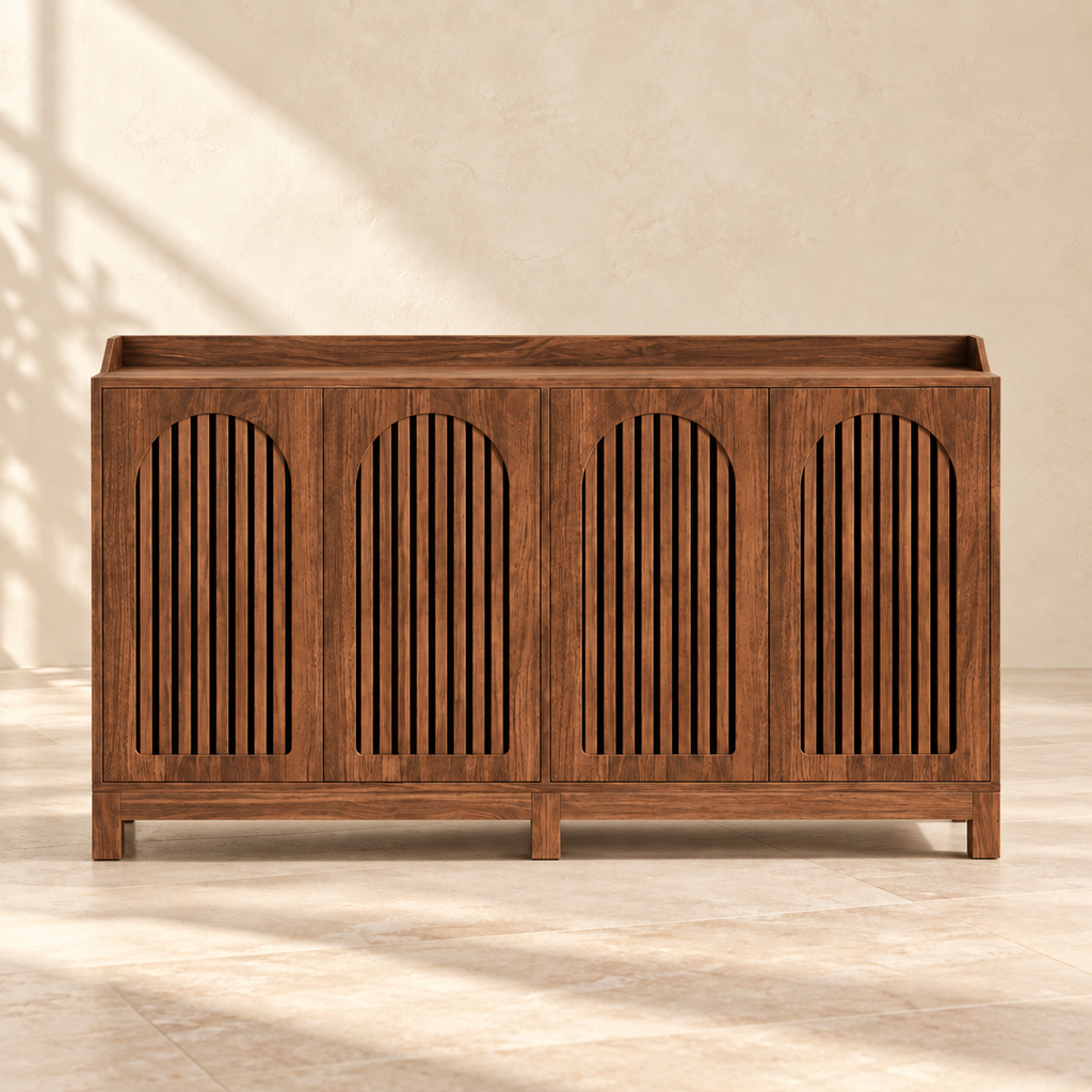 Front view of Arlo’s four-door sideboard and short legs