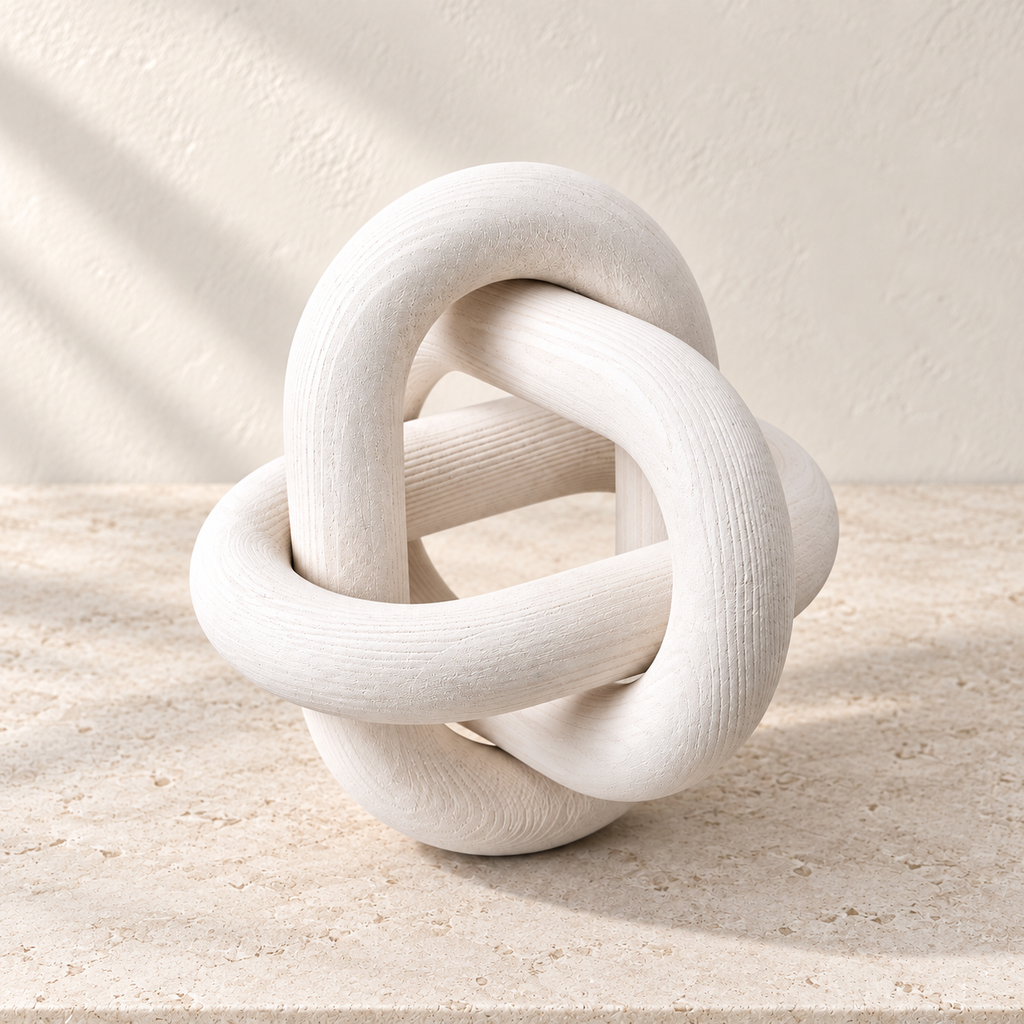 Knot white wooden accent shown from another angle on a pale surface