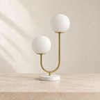 Orbe lamp unlit, showing two frosted glass globes at different heights