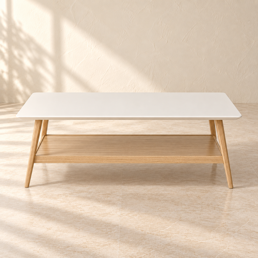 Front view of Parker’s coffee table and lower shelf