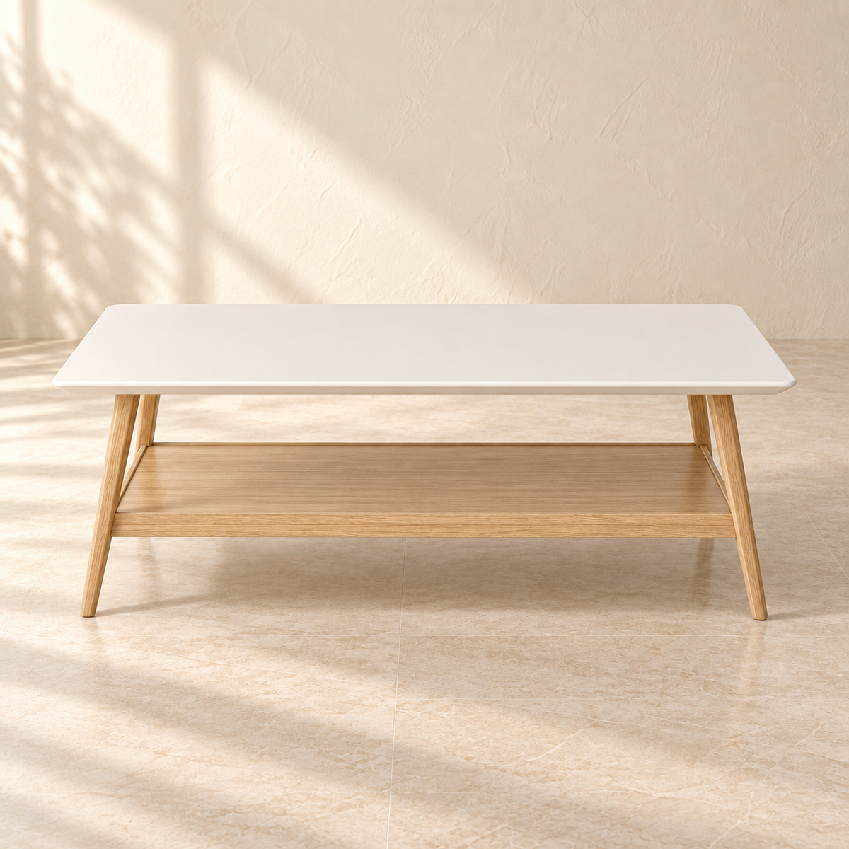 Front view of Parker’s coffee table and lower shelf