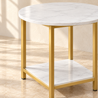 Marlow round side table with a lower storage shelf