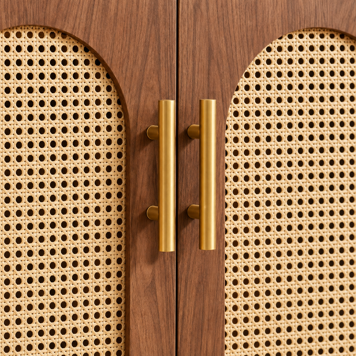 Marin paired door handles and arched woven panel detail