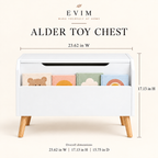 Alder toy chest and book display size guide