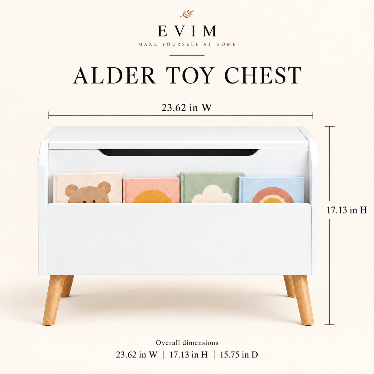 Alder toy chest and book display size guide
