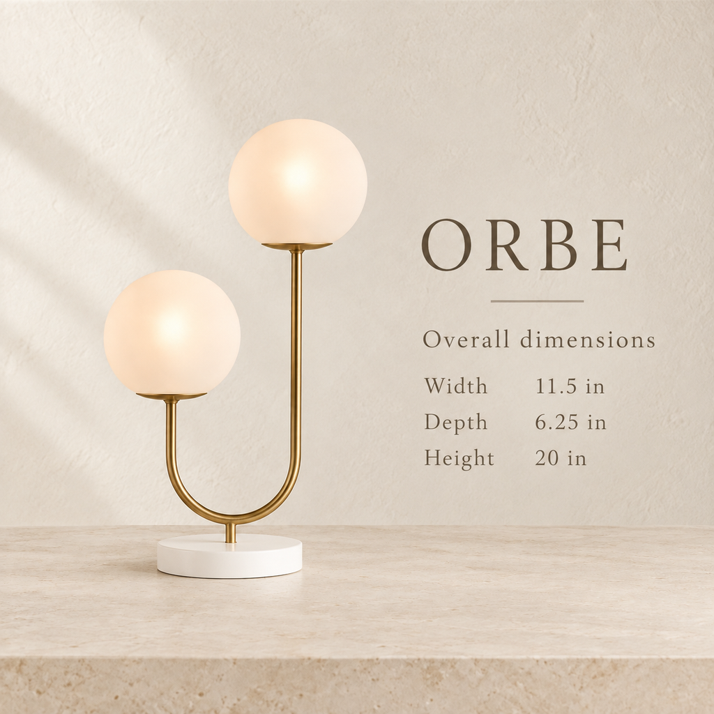 Orbe double-globe table lamp size guide