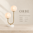 Orbe double-globe table lamp size guide