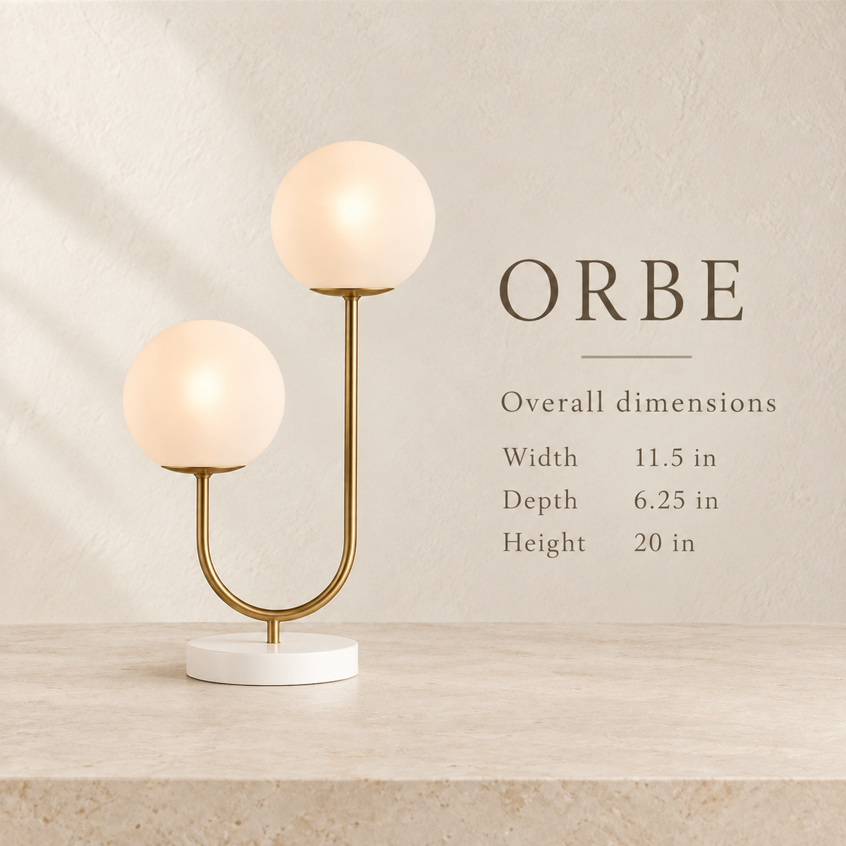 Orbe double-globe table lamp size guide
