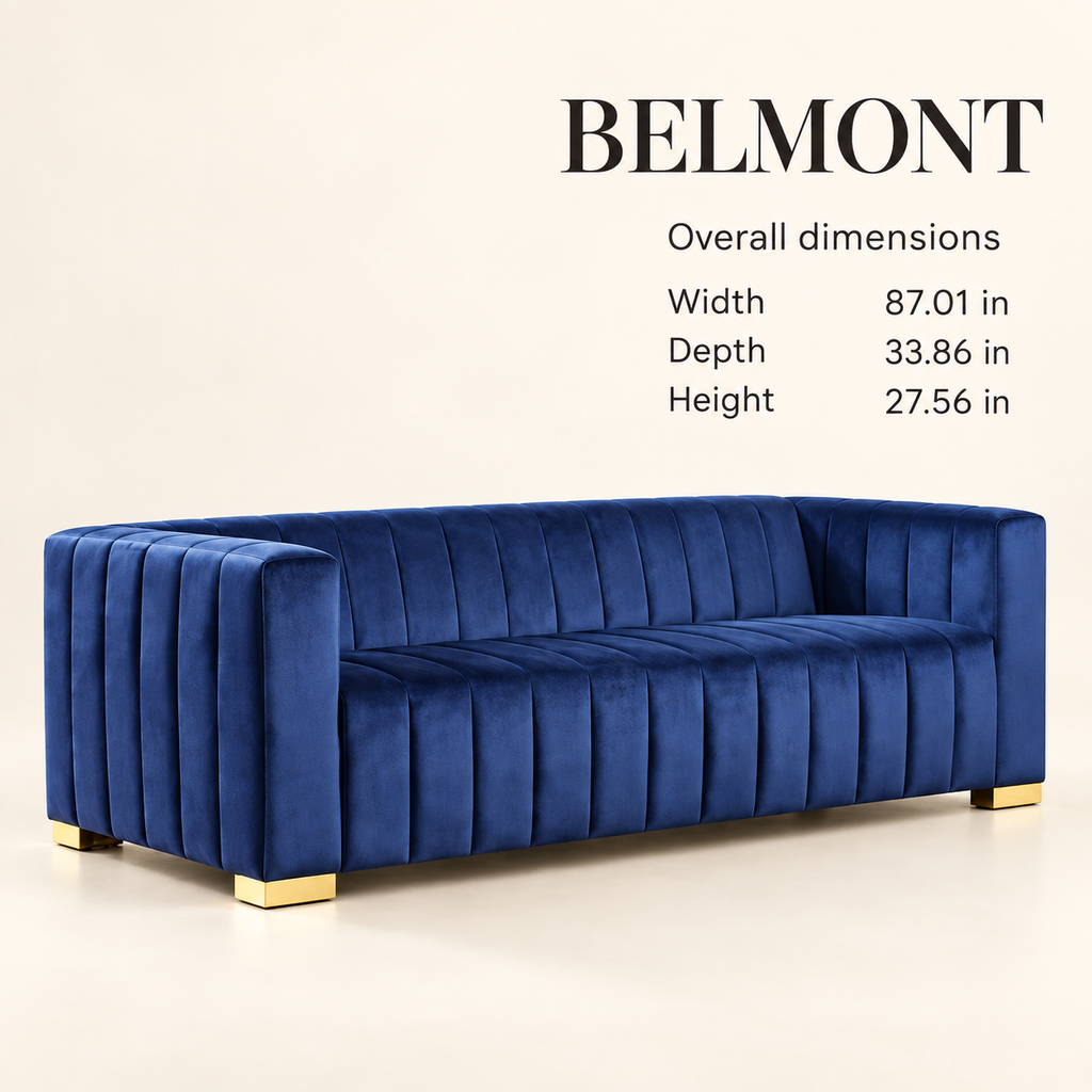 Belmont channel-tufted sofa size guide