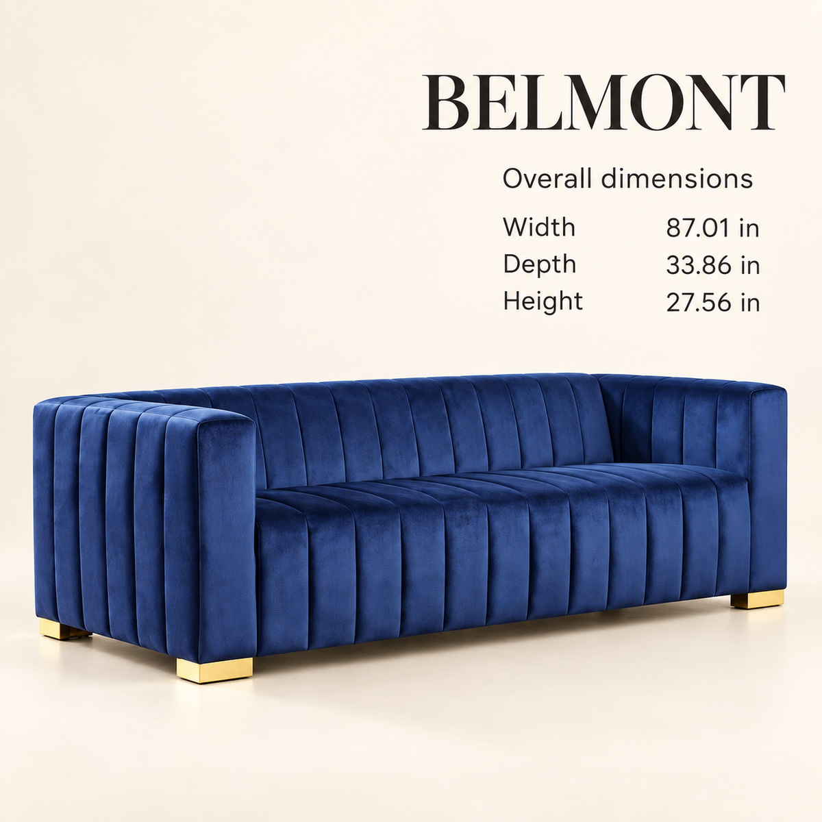 Belmont channel-tufted sofa size guide