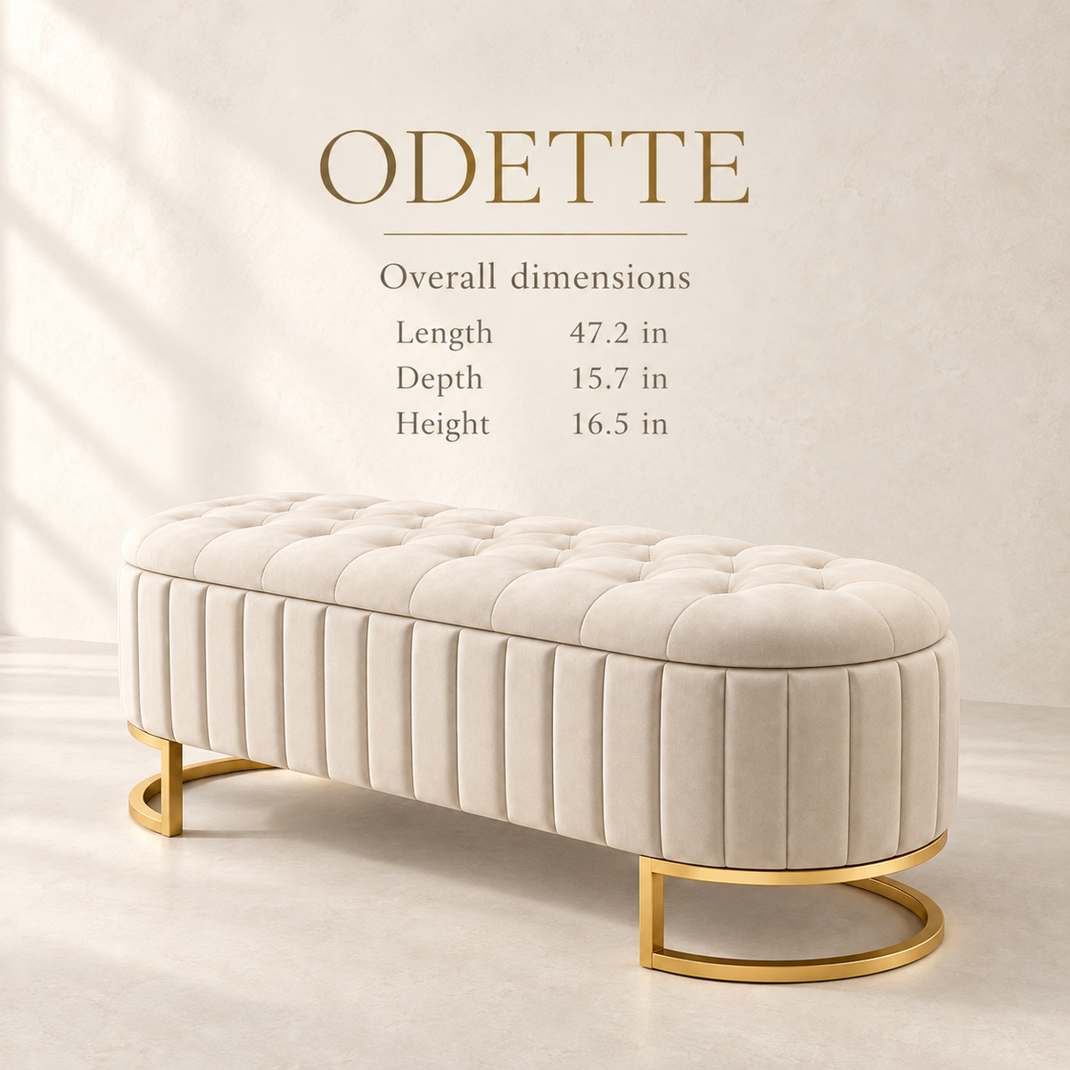 Odette velvet storage bench size guide