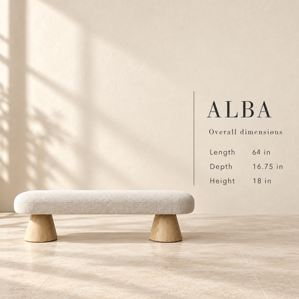 Alba bouclé bench size guide