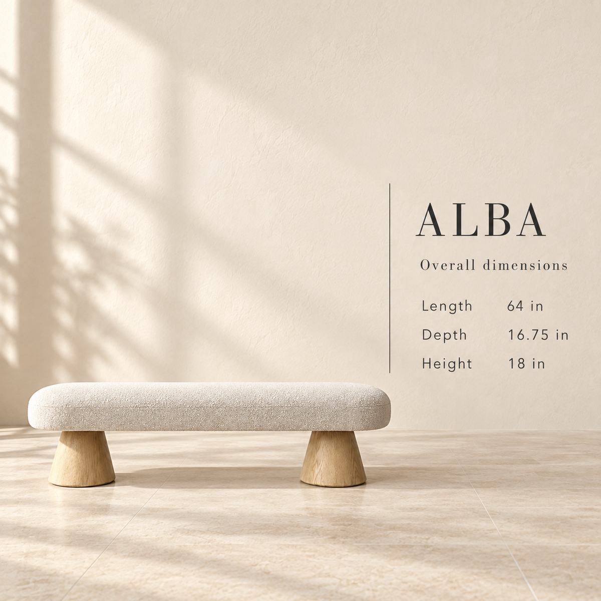 Alba bouclé bench size guide