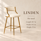 Linden counter stool dimension guide with overall and seat-height measurements