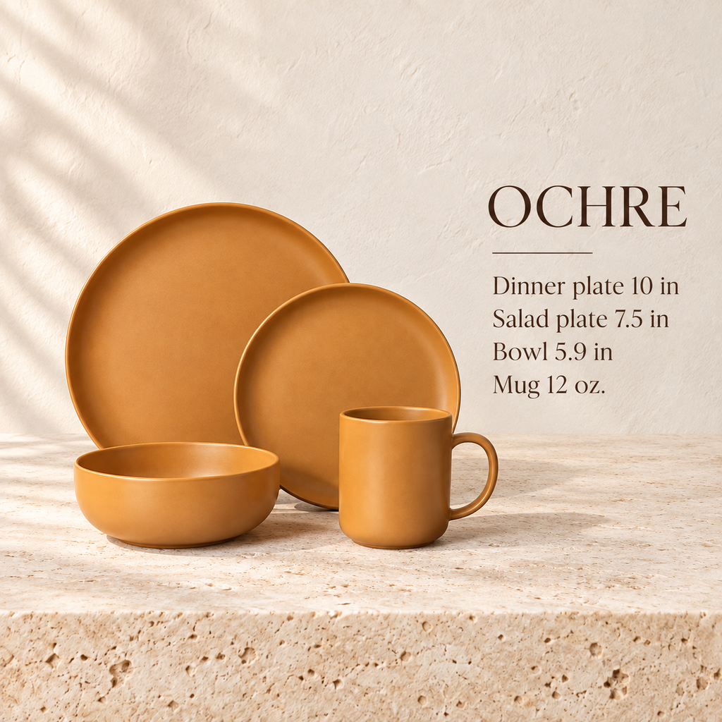 Ochre stoneware dinnerware size and capacity guide