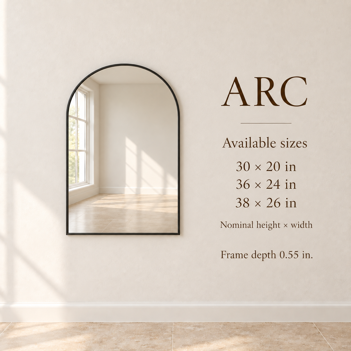 Arc arched wall mirror guide to available sizes