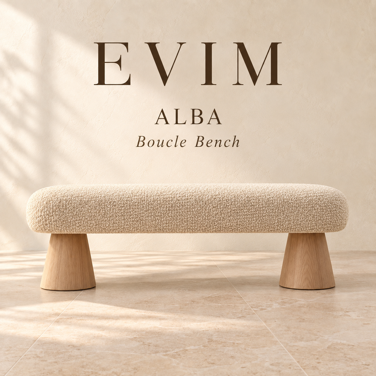 EVIM Alba bouclé bench brand card