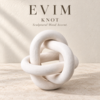 EVIM Knot white sculptural wood accent brand card