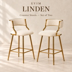 EVIM Linden beige counter stool pair brand card