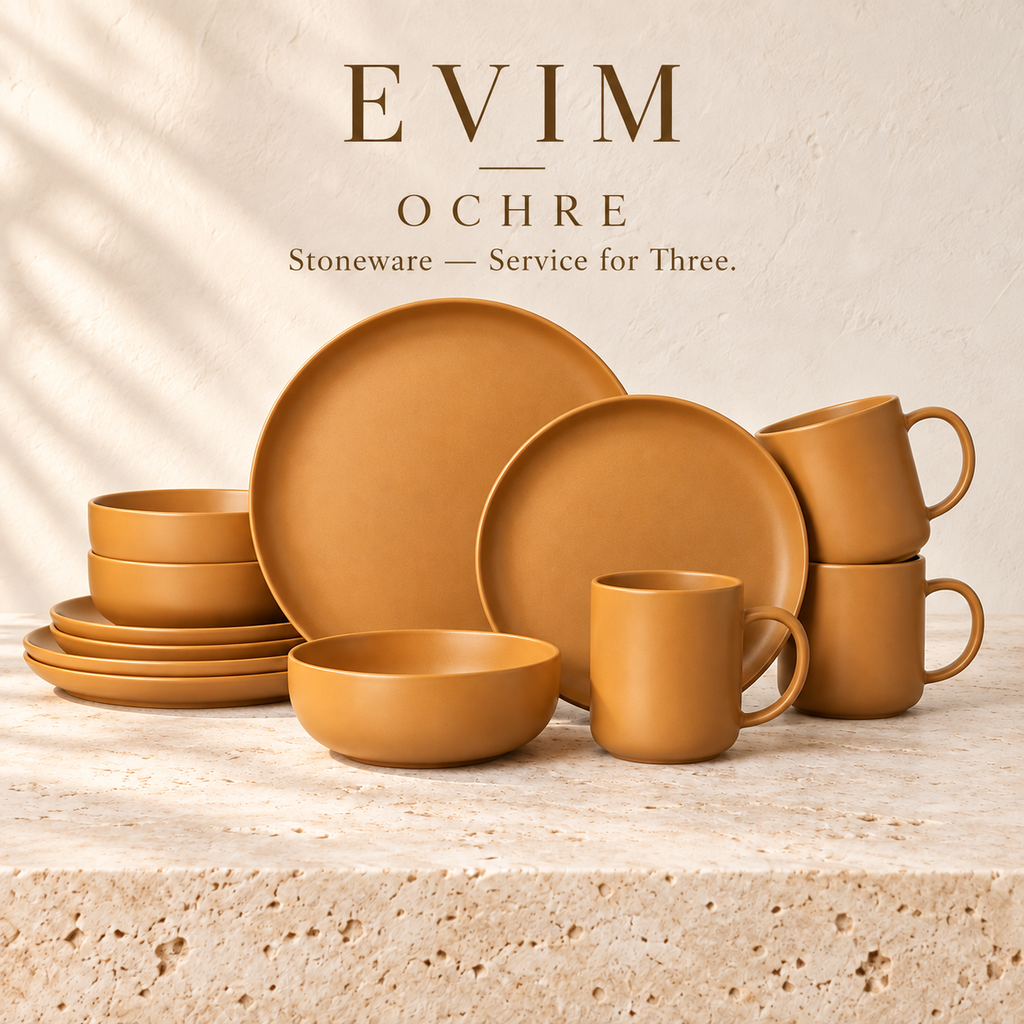 EVIM Ochre matte stoneware dinnerware brand card