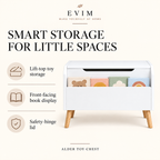 Alder toy chest storage features information card