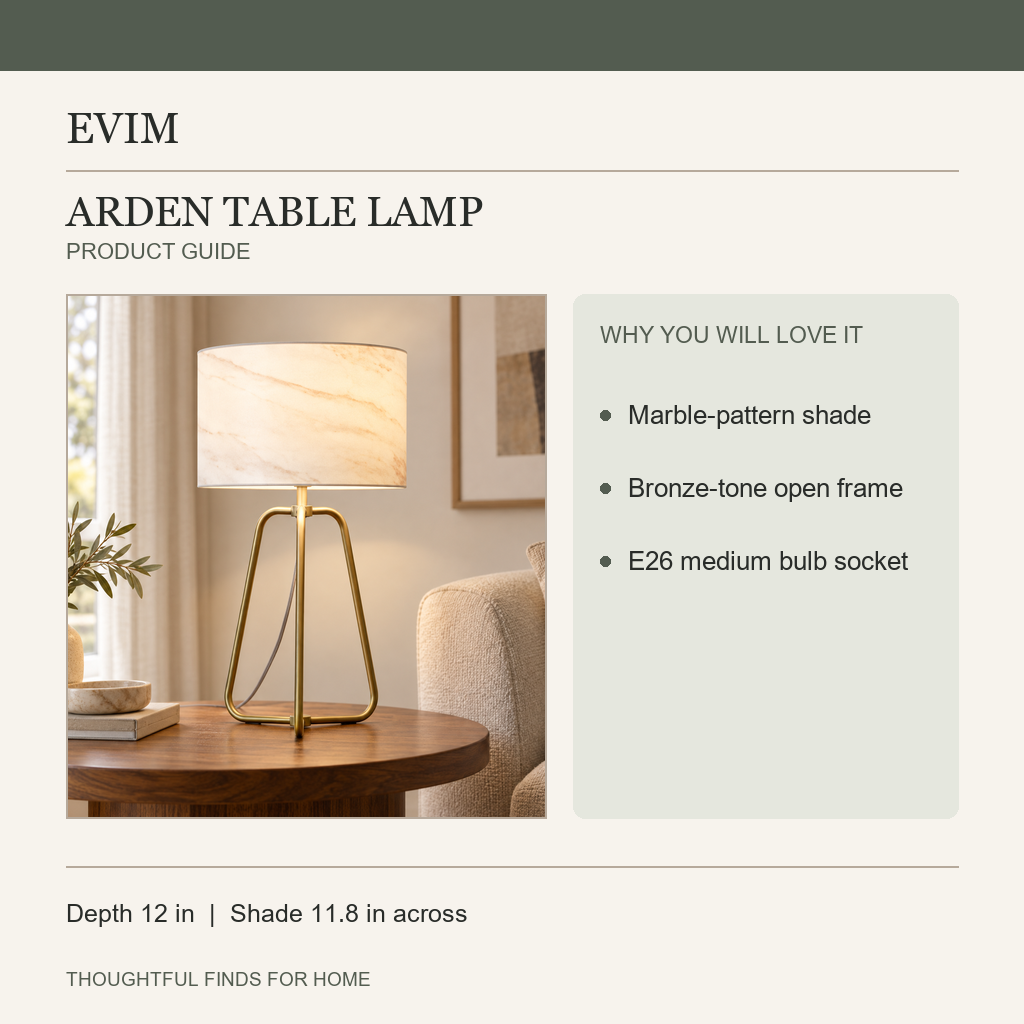 Arden lamp features and specifications information card