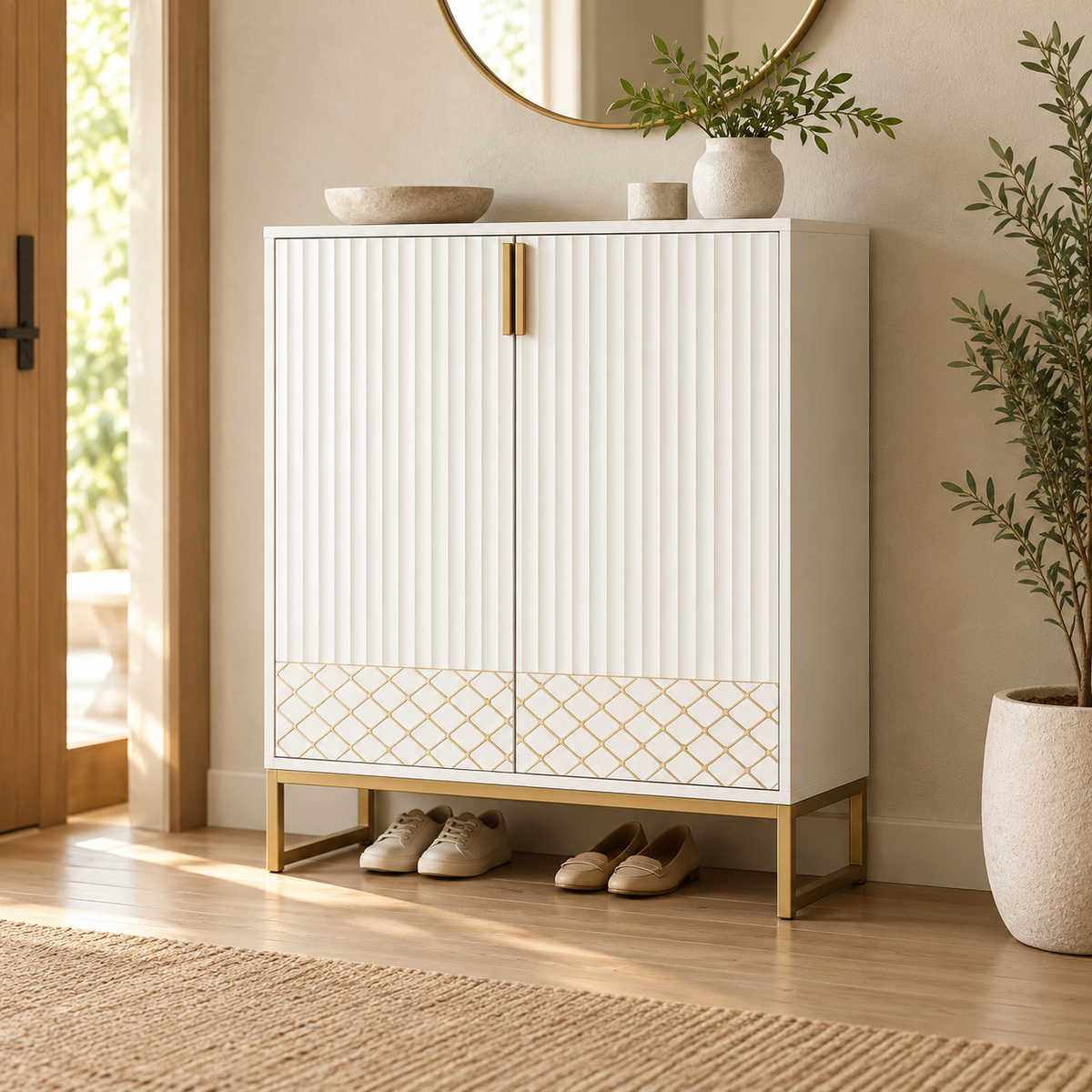 Aurelia 5-Tier Shoe Cabinet — White & Gold
