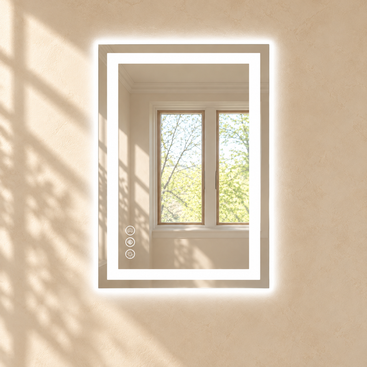 Aure 20 by 28 inch LED bathroom mirror in portrait orientation