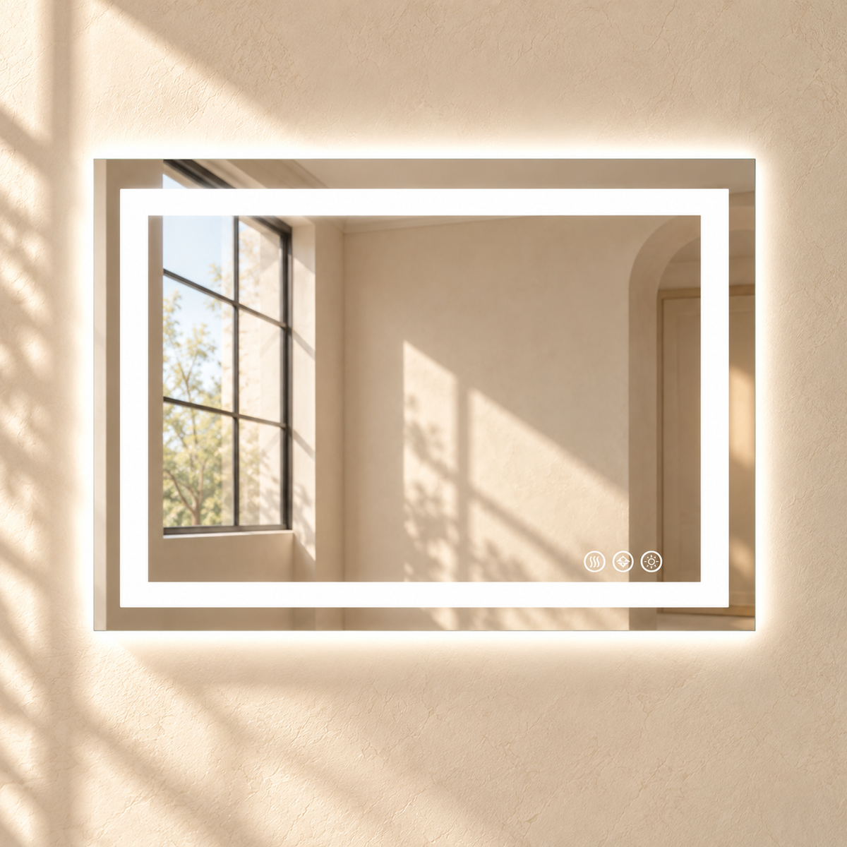 Aure 24 by 32 inch LED bathroom mirror in landscape orientation
