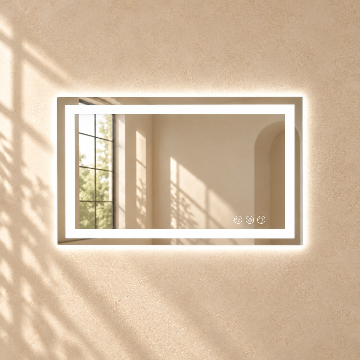 Aure 24 by 36 inch LED bathroom mirror in landscape orientation