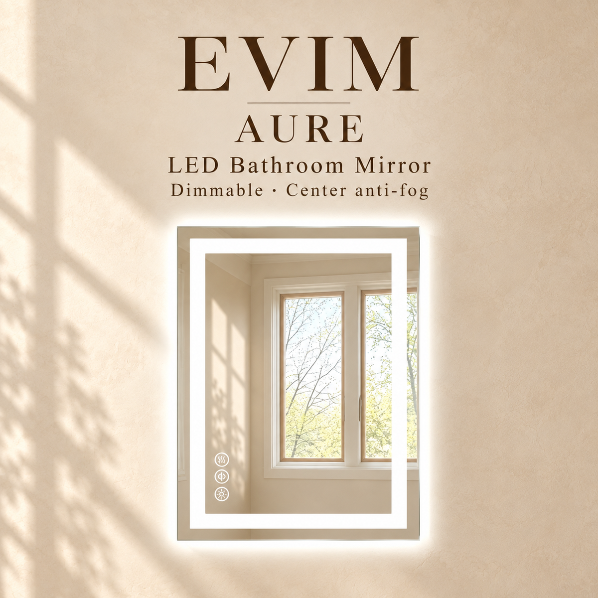 EVIM Aure dimmable LED bathroom mirror with center anti-fog