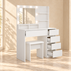 Clara white vanity with drawers open and matching stool