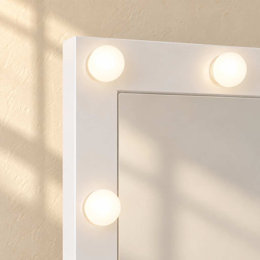 Clara mirror corner and individual globe lights detail