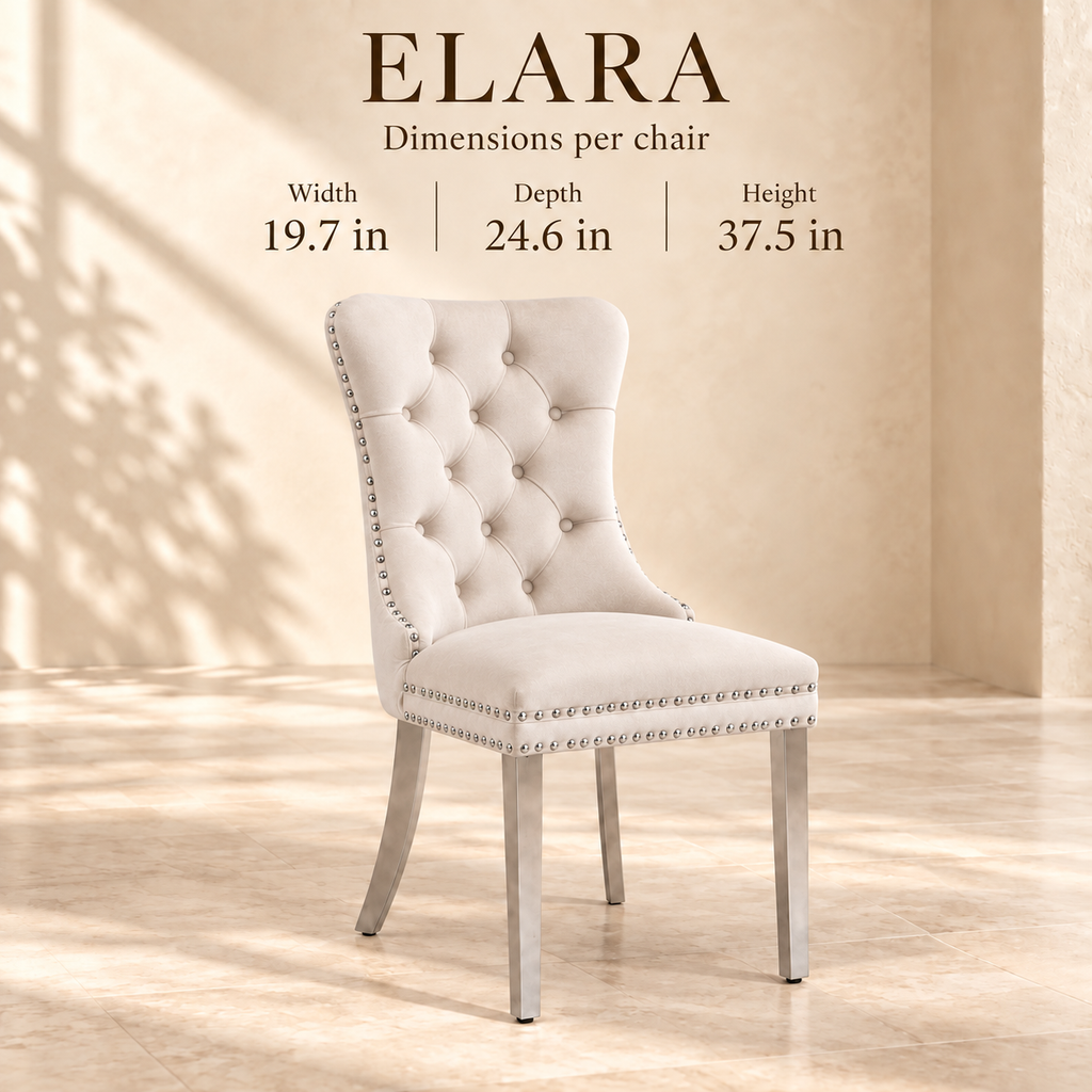 Elara chair dimensions: 19.7 inches wide, 24.6 inches deep and 37.5 inches high