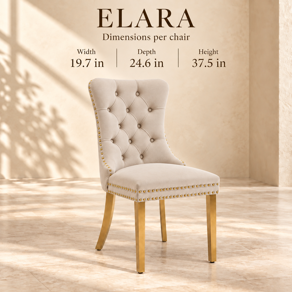 Elara chair dimensions: 19.7 inches wide, 24.6 inches deep and 37.5 inches high