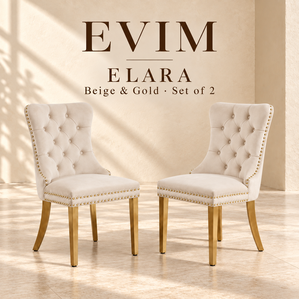 EVIM Elara beige and gold dining chair set of two