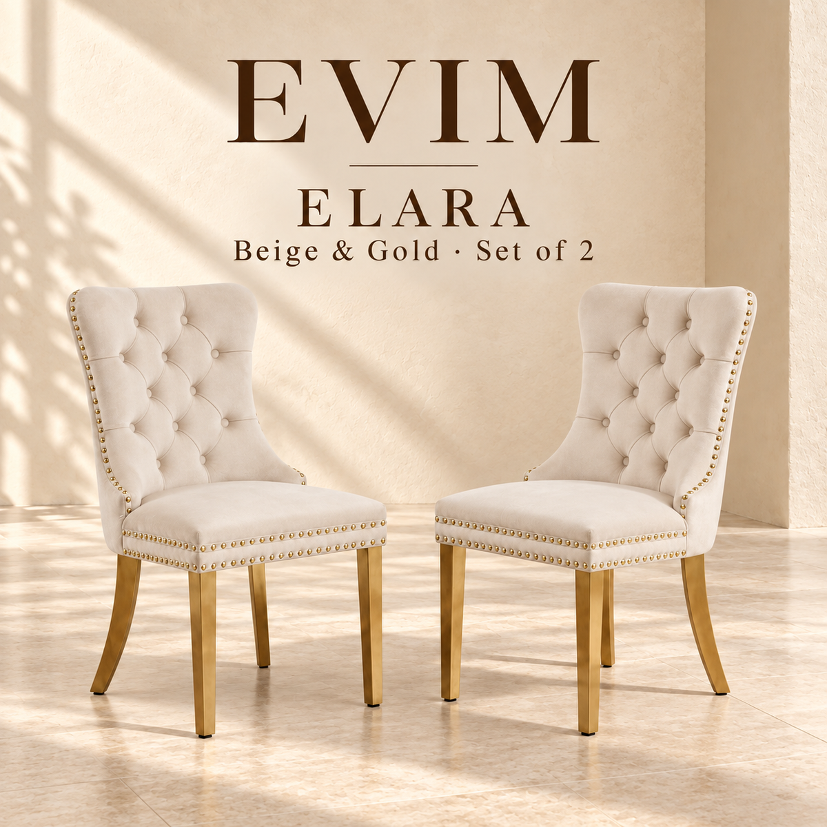 EVIM Elara beige and gold dining chair set of two