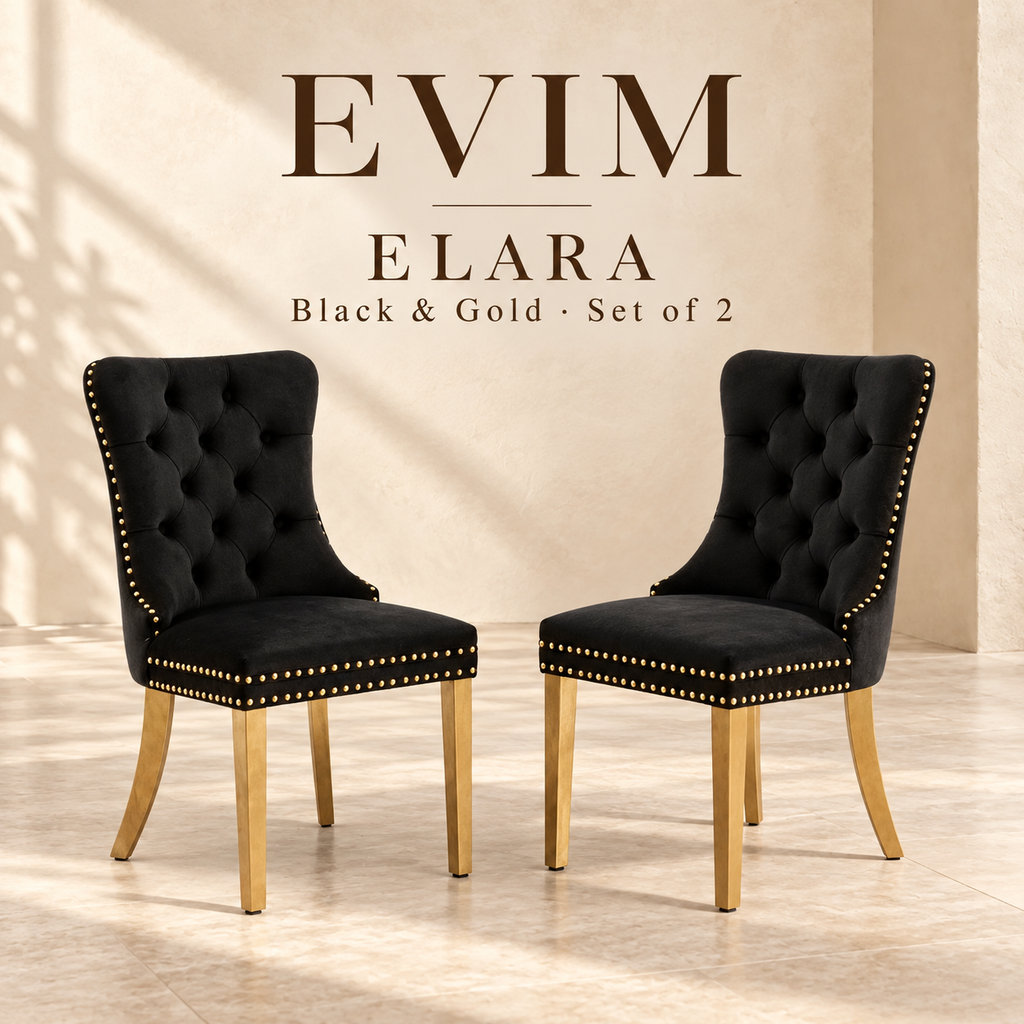 EVIM Elara black and gold velvet dining chairs, set of two