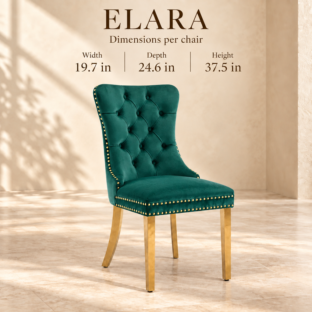 Elara chair dimensions: 19.7 inches wide, 24.6 inches deep and 37.5 inches high