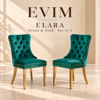 EVIM Elara green and gold velvet dining chairs, set of two