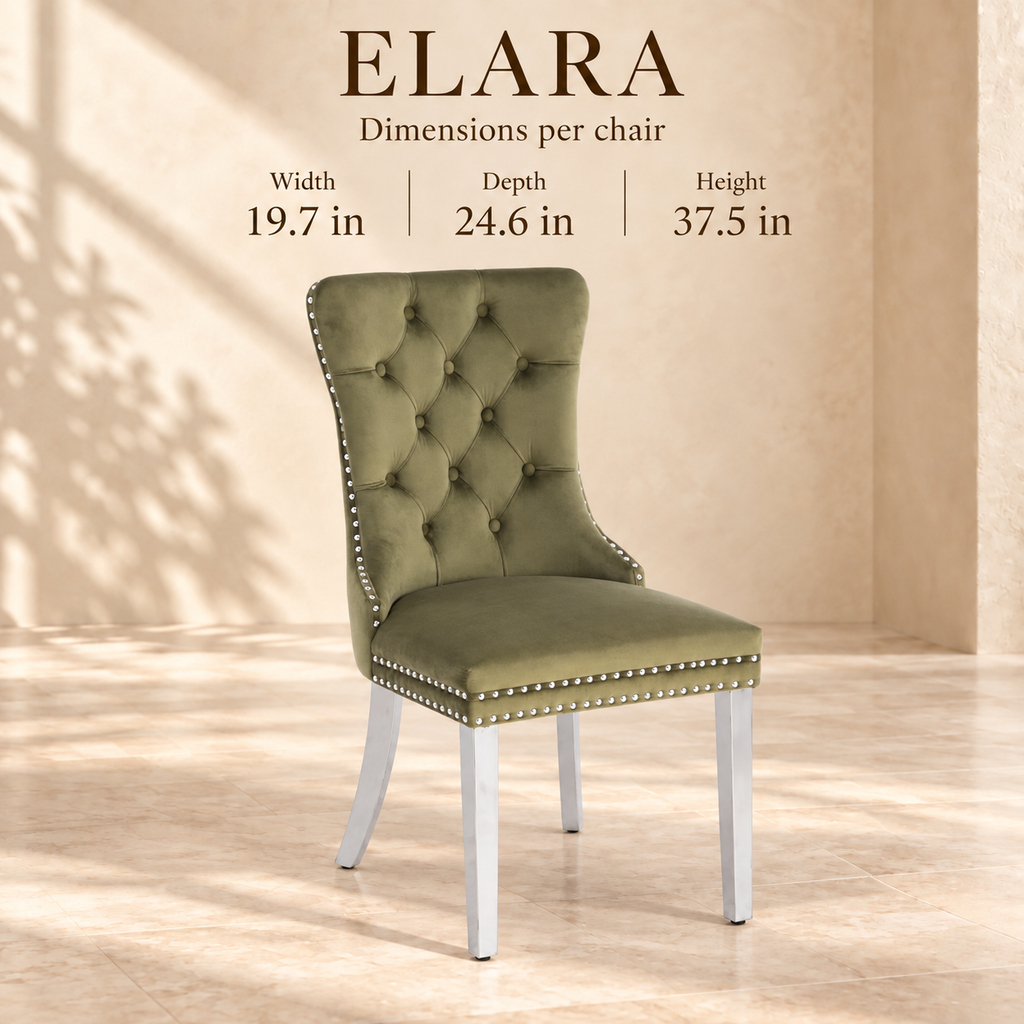 Elara chair dimensions: 19.7 inches wide, 24.6 inches deep and 37.5 inches high