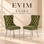 EVIM Elara olive and chrome velvet dining chairs, set of two