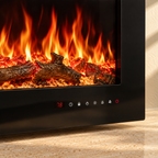 Ember electric fireplace illuminated ember bed and touch-control detail