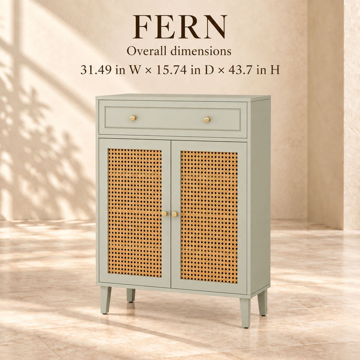Fern cabinet dimensions, 31.49 inches wide by 15.74 deep by 43.7 high