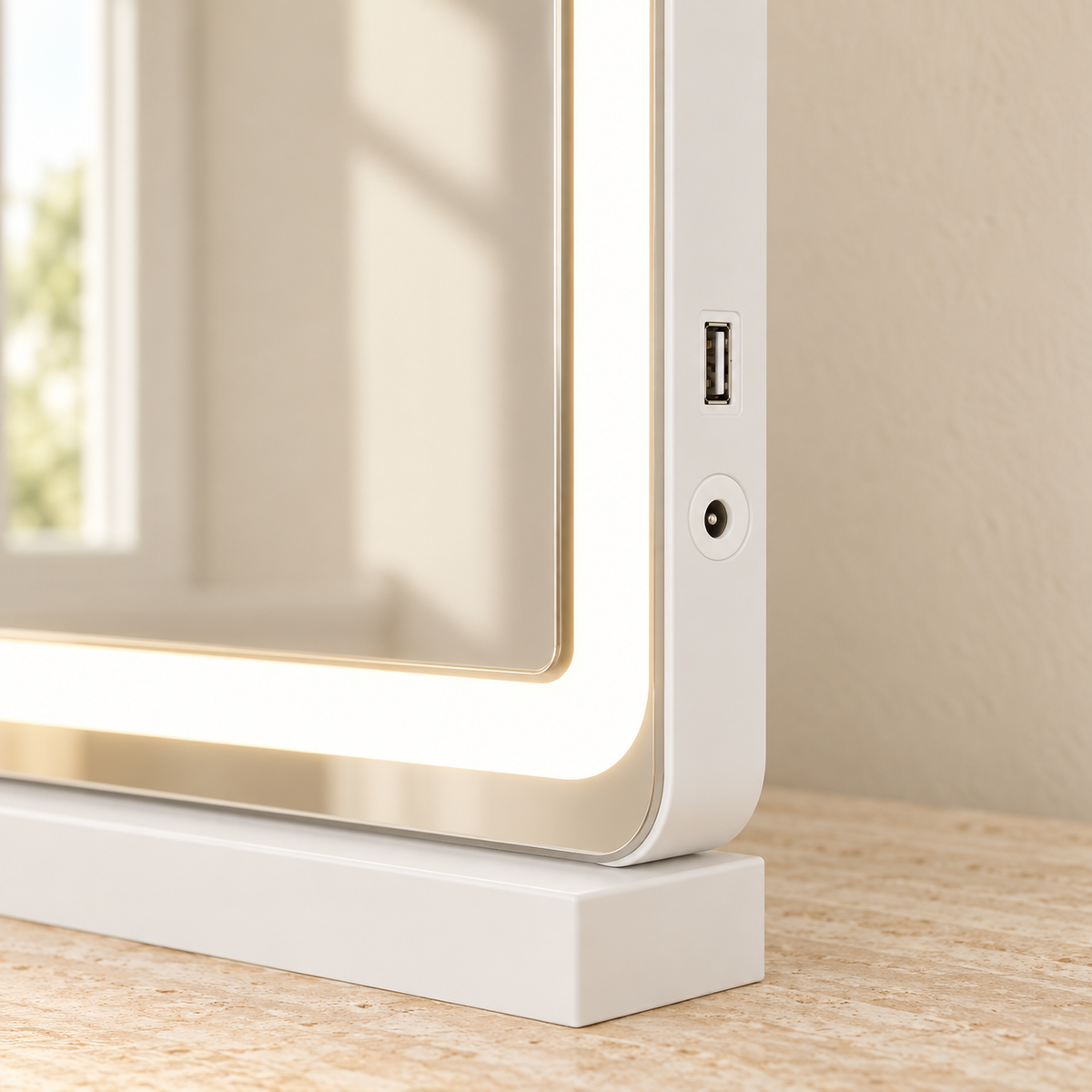 Lumi white frame with USB charging port and DC power input
